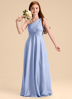 Azazie Charlize Junior Ice A-Line Pleated Stretch Satin Dress image6