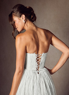 Azazie Lorena Wedding Dresses Diamond White A-Line Strapless Lace Dress image3