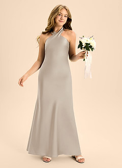 Azazie Doretta Junior Frost A-Line Pleated Stretch Satin Dress image5