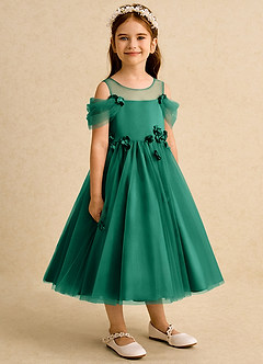 Azazie Juni Robe Demoiselle D'honneur Fillette Robe Princesse en Tulle Plissée émeraude image8