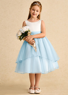 Azazie Rene Flower Girl Dresses Ivory Sky Blue A-Line Bow Tulle Dress image3