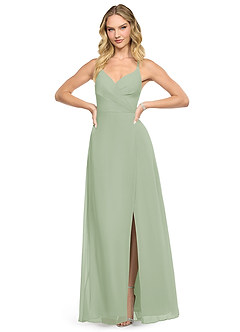 Azazie Davis Bridesmaid Dresses Dusty Sage A-Line V-Neck Chiffon Dress image2