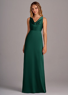 Azazie Wrenlee Bridesmaid Dresses Emerald A-Line Stretch Satin Dress image4