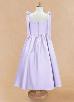 Azazie Chelsie Flower Girl Dresses Lilac A-Line Bow Matte Satin Dress image6