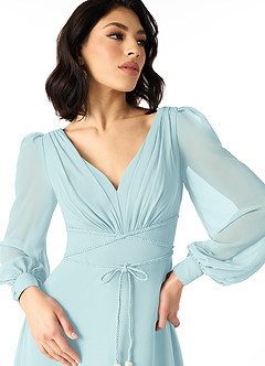 Azazie Sage Vente finale Robe Trapèze en Mousseline de soie Manche longue Cabernet image4