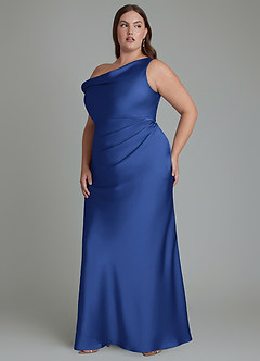 Azazie Emerson Brudtärnklänningar Klänning av Sjöjungfru i Stretch Satin Off the shoulder Kungsblå image11