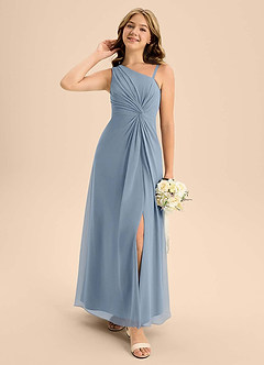 Azazie Brooke Junior Dusty Blue A-Line Side Slit Chiffon Dress image3