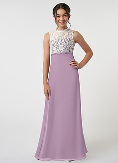 Azazie Rana Junior A-Linie Spitze Chiffon Kleid Blauregen image1