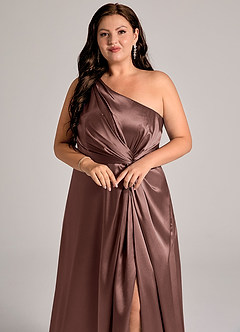 Azazie Brooke Robes de demoiselle d'honneur Robe Trapèze en Satiné métallisé Ue épaule Expresso image6