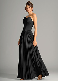 Azazie Saedra Brautjungfernkleider Eine Linie Korsett Stretch-Satin Kleid Schwarz image4