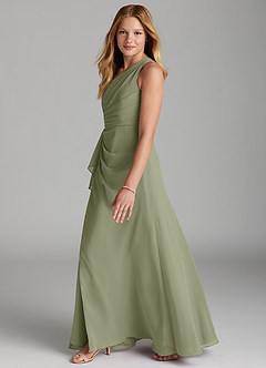 Azazie Maive Junior Pistachio A-Line Pleated Chiffon Dress image5
