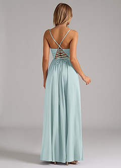 Azazie Aaida Bridesmaid Dresses Mist A-Line Corset Stretch Satin Dress image6