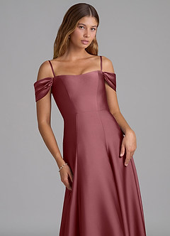 Azazie Seriana 신부 들러리 드레스 A라인 오프 더 숄더 스트레치 새틴 바닥 길이 드레스 image2