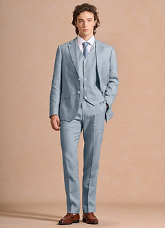 front Harrison Dusty Blue 100% Linen 3-Piece Suit