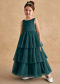 Azazie Megallie Flower Girl Dresses Pine A-Line Bow Tulle Dress image2