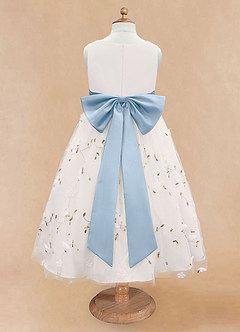 Azazie Pollie Flower Girl Dresses Ivory Powder Blue A-Line Bow Tulle Dress image12