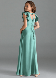 Azazie Bondi Junior Robe Trapèze en Satin extensible Fente Latérale Aqua image5