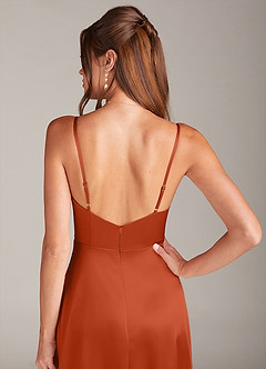 Azazie Sarella Bridesmaid Dresses Paprika A-Line with Pockets Metallic Satin Dress image5