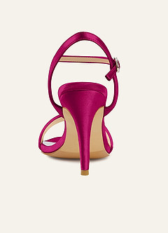 front Champagnerfarbene High Heels aus Satin mit Knöchelriemen