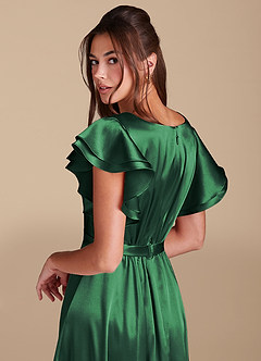Azazie Daphne Bescheidene Brautjungfernkleider A-Linie Gestreift Metallic Satin Bodenlänge Kleid image6