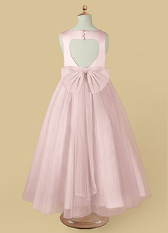 Azazie Muni Flower Girl Dresses Blushing Pink A-Line Bow Tulle Dress image4