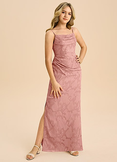 Azazie Mai Junior Rosette Sheath Pleated Floral Burnout Dress image4