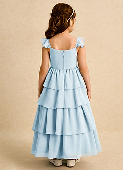 Azazie Boba Robe Demoiselle D'honneur Fillette Robe Trapèze en Mousseline de soie Col Carré Bleu Ciel image2