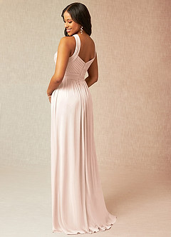 Azazie Hillian Bridesmaid Dresses Blushing Pink A-Line Halter Pleated Mesh Dress image4