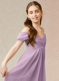 Azazie Kaitlynn Junior Wisteria A-Line Off the Shoulder Chiffon Dress image6
