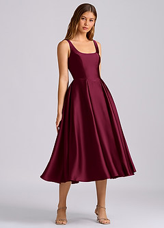 Azazie Amalie Robes de demoiselle d'honneur Robe Trapèze en Satin extensible Plissé Bourgogne image1