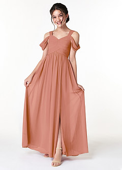 Azazie Lianne Junior MAI TAI A-Line Off the Shoulder Chiffon Dress image1
