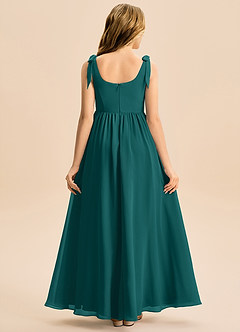 Azazie Delia Junior Abito A-Line in Chiffon Fiocco Verde Pavone image6