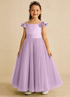 Azazie Jujube vestidos de niña de las flores Vestido de Glicinia de Tul de Corte En A con Perla image3