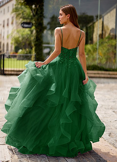 Spitze Dunkelgrün Ballkleid aus transparenter Spitze image2