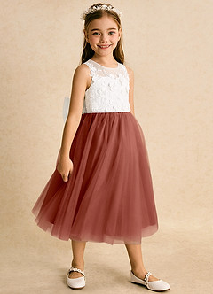 Azazie Lina Flower Girl Dresses Ivory Auburn Ball-Gown Lace Dress image3