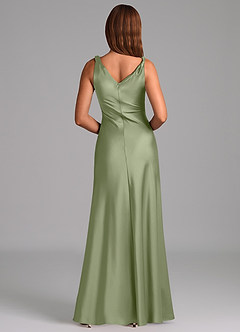 Azazie Nerine Bridesmaid Dresses Pistachio A-Line Pleated Stretch Satin Dress image5