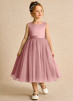 Azazie Pear Flower Girl Dresses Dusty Rose Ball-Gown Bow Tulle Dress image4