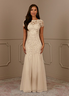 Azazie Laurie Mother of the Bride Dresses Champagne Mermaid Scoop Sequins Tulle Dress image2