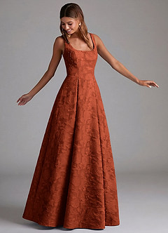 Azazie Amalie 신부 들러리 드레스 A라인 주름진 플로럴 번아웃 바닥 길이 드레스 image4