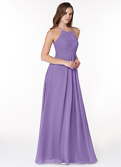 Azazie Ginger Abiti da Damigella Abito A-Line in Chiffon con Scollo Halter a Pieghe Tahiti image1