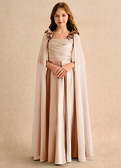 Azazie Rosita Junior Formal vestidos de niña de las flores Vestido de Rosa Inglesa de Satin Mate de Corte en A con Plisado image5