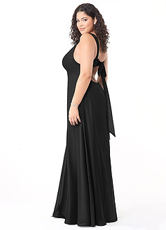 Azazie Christiana Brautjungfernkleider A-Linie V-Hals Gefaltet Chiffon Kleid Schwarz image10