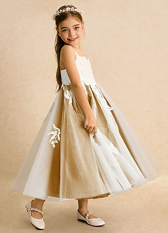 Azazie Coraline Blumenmädchenkleider A-Linie Spitze Kleid Elfenbein Butterscotch image5
