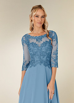 Azazie Monza Kleider für die Brautmutter A-Linie Spitze Chiffon Kleid Stahlblau image5