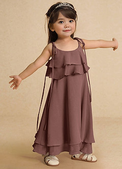 Azazie Temi Flower Girl Dresses Espresso A-Line Spaghetti Strap Chiffon Dress image8