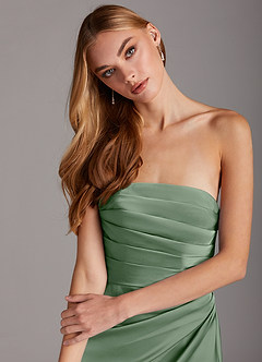 Azazie Lexie Bridesmaid Dresses Matcha Sheath Strapless Stretch Satin Convertible Dress image6