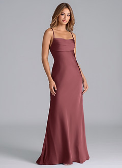 Azazie Seema Robes de demoiselle d'honneur Robe Sirène en Satin extensible Corset Merlot image1