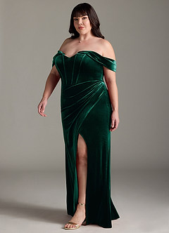Azazie Jas Bridesmaid Dresses Emerald Sheath Off-The-Shoulder Corset Velvet Convertible Dress image13
