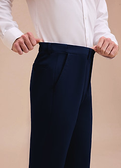 front Ethan Azul Pantalones de vestir de tejido refinado