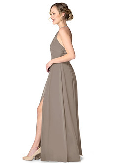 Azazie Ginger Allure Vendita Finale Abito A-Line in Chiffon Pizzo Taupe image3